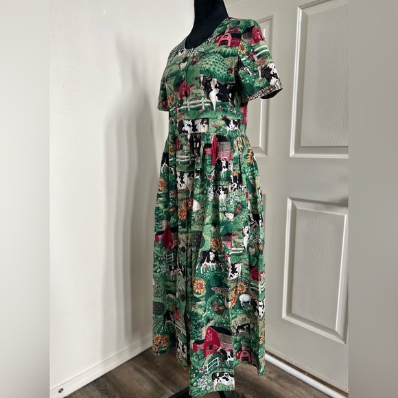Vintage 80’s Farm Yard Print Maxi Dress - Picture 3 of 8